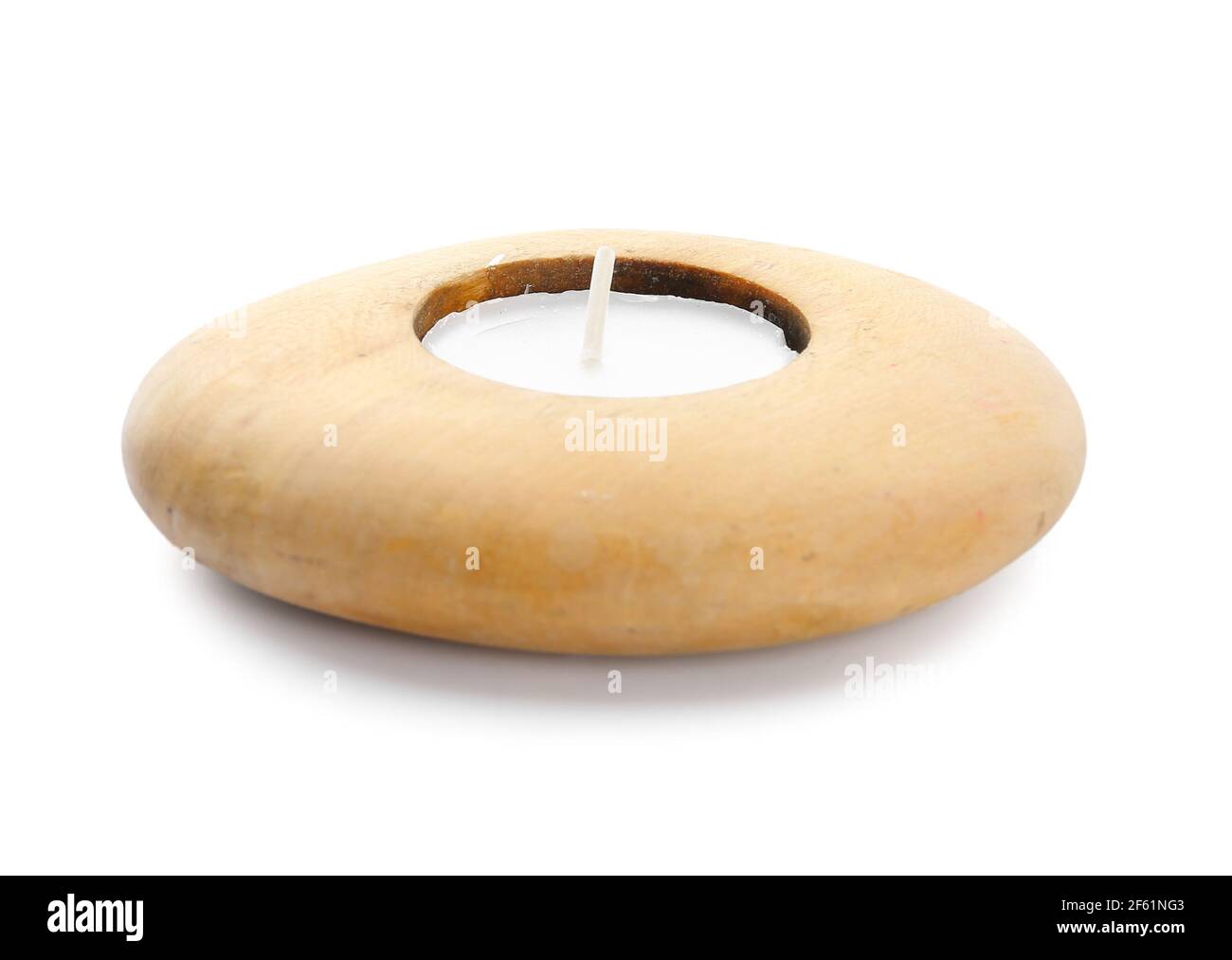 Candle in stylish holder on white background Stock Photo - Alamy