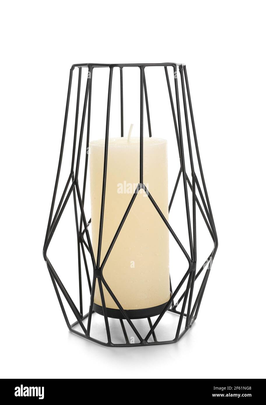 Candle in stylish holder on white background Stock Photo - Alamy