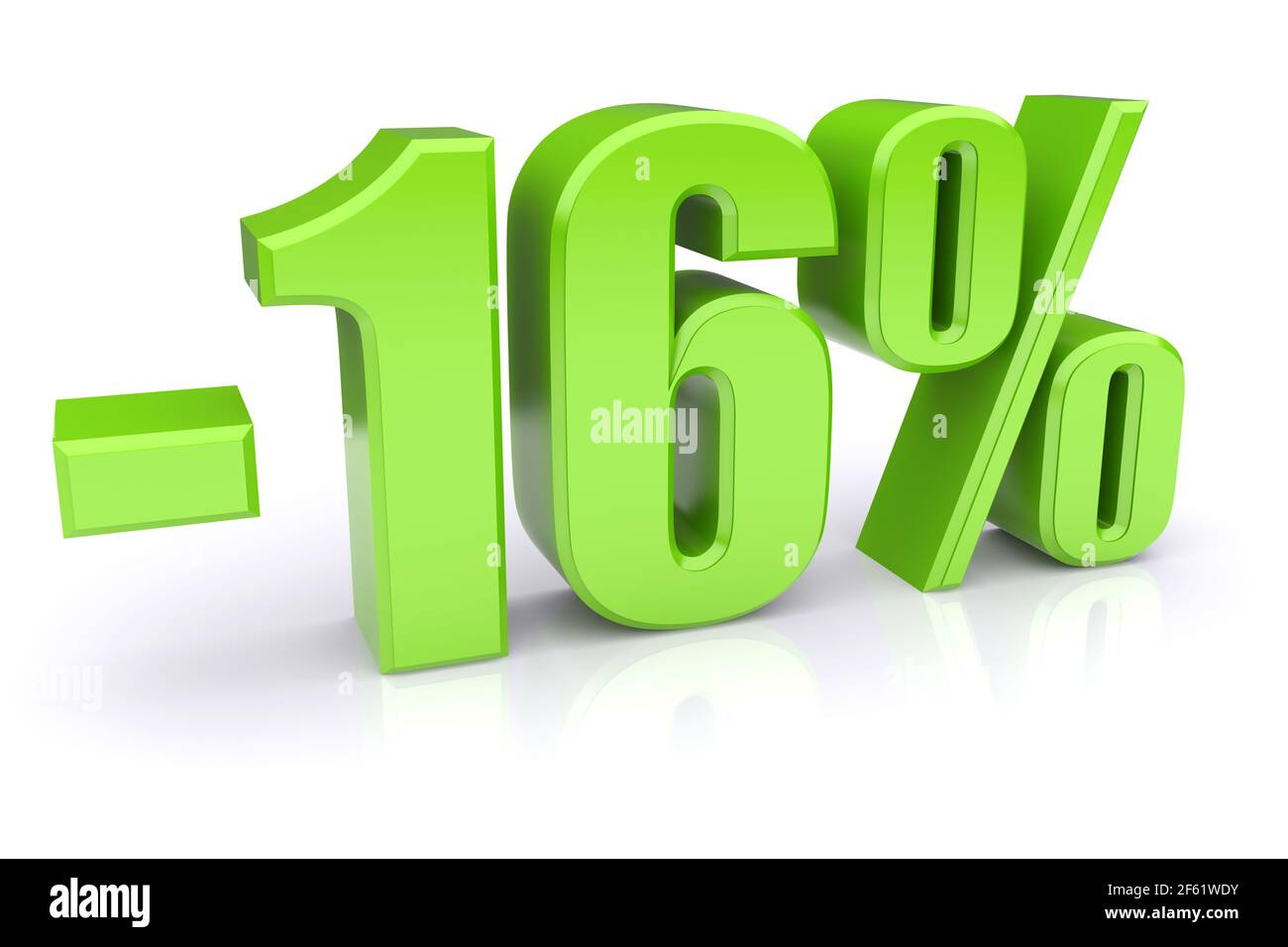 Green 16% discount icon on a white background. 3d rendered image Stock Photo