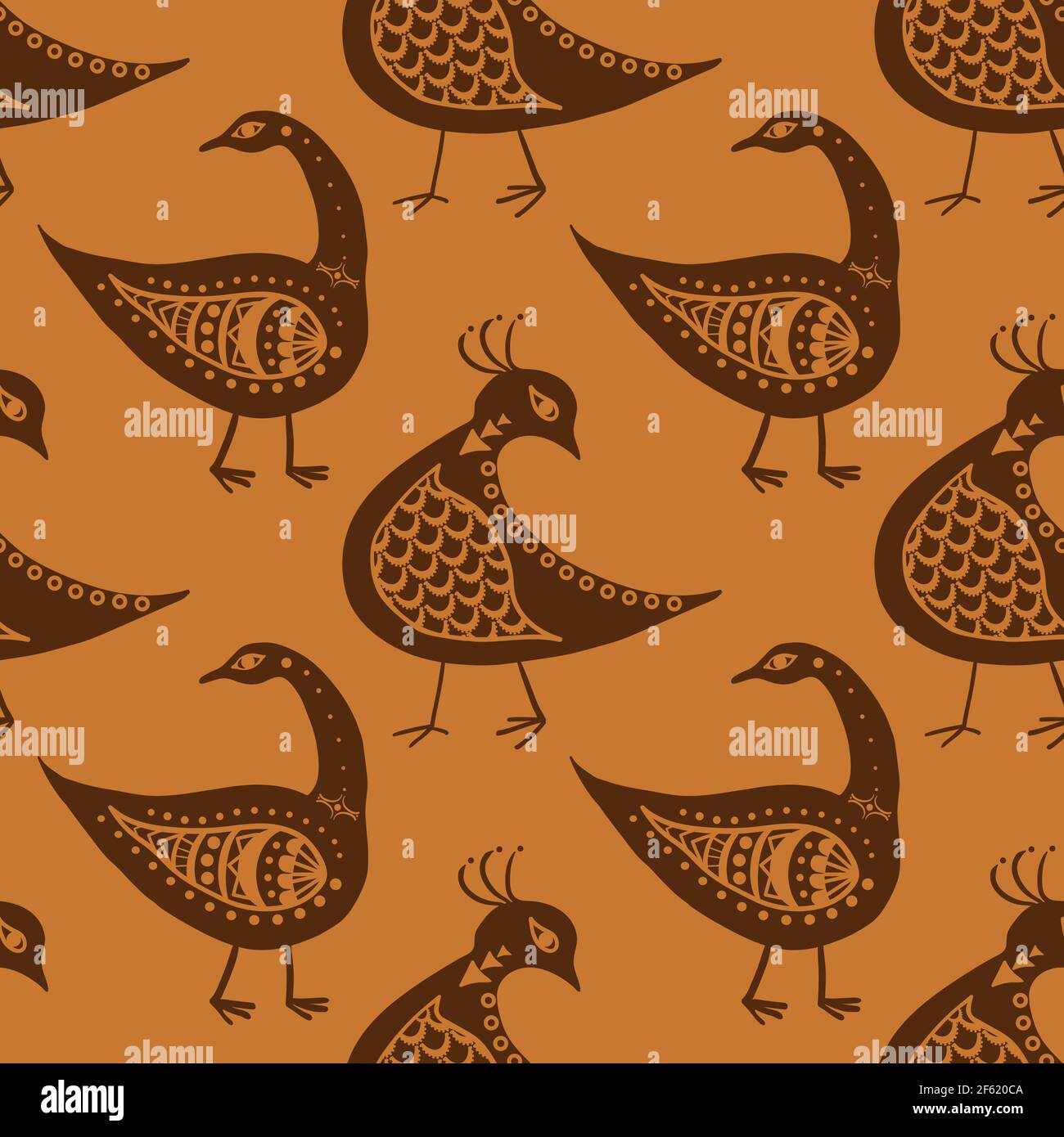 Stylized bird seamless vector pattern background. Mix of folk art and ...