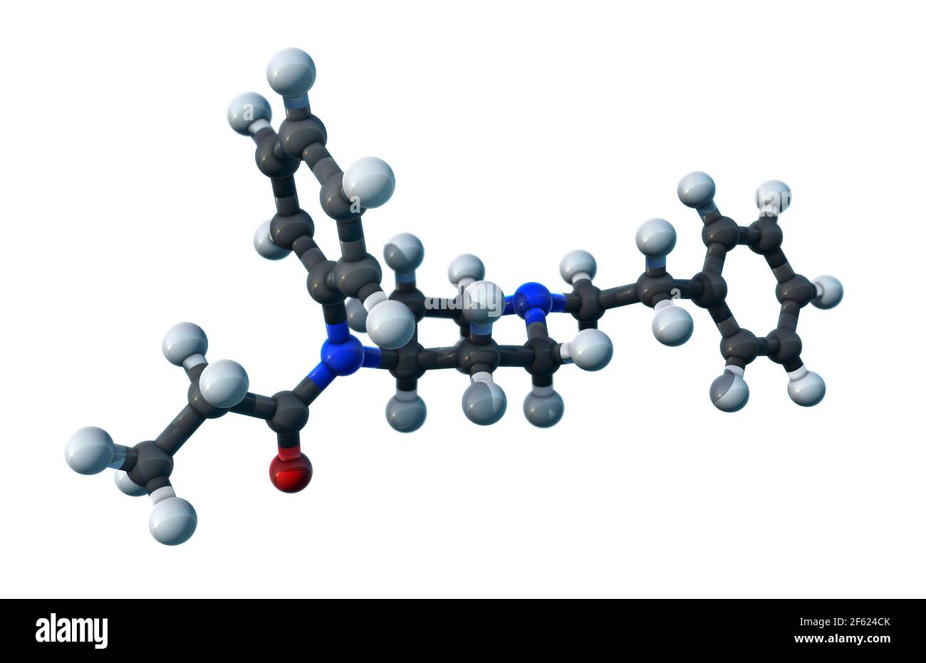 Fentanyl (fentanil) opioid analgesic drug, chemical structure. Conventional  skeletal formula and stylized representation, showing atoms (except  hydrogen) as color coded circles.