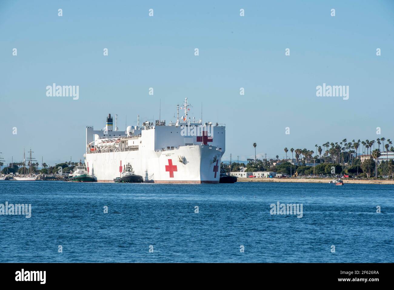 USNS Mercy Arrives in Los Angeles Stock Photo