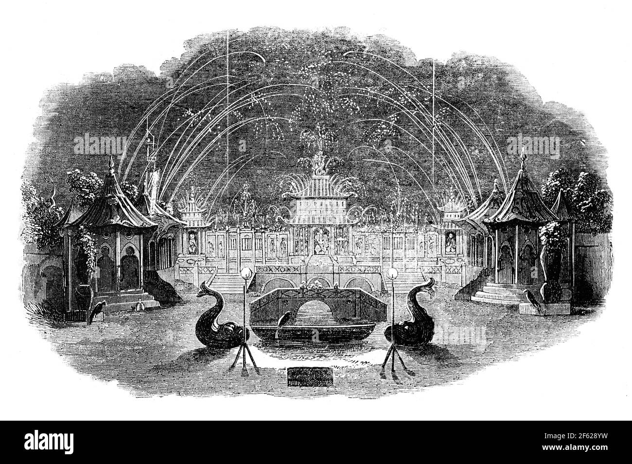 Firework Display at Vauxhall Pleasure Garden, 1845 Stock Photo
