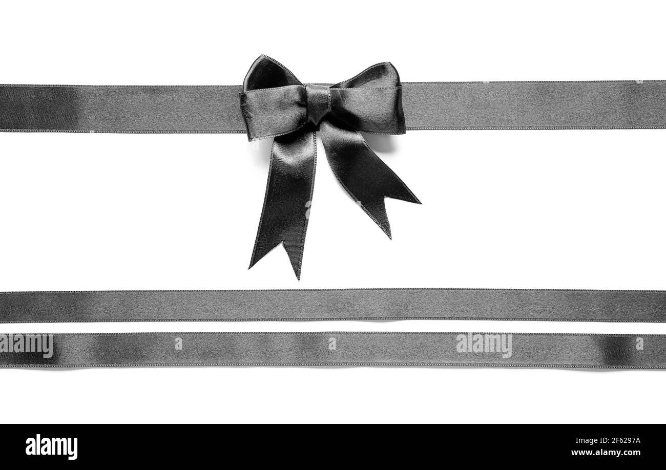 Black ribbons and bow on white background Stock Photo Alamy