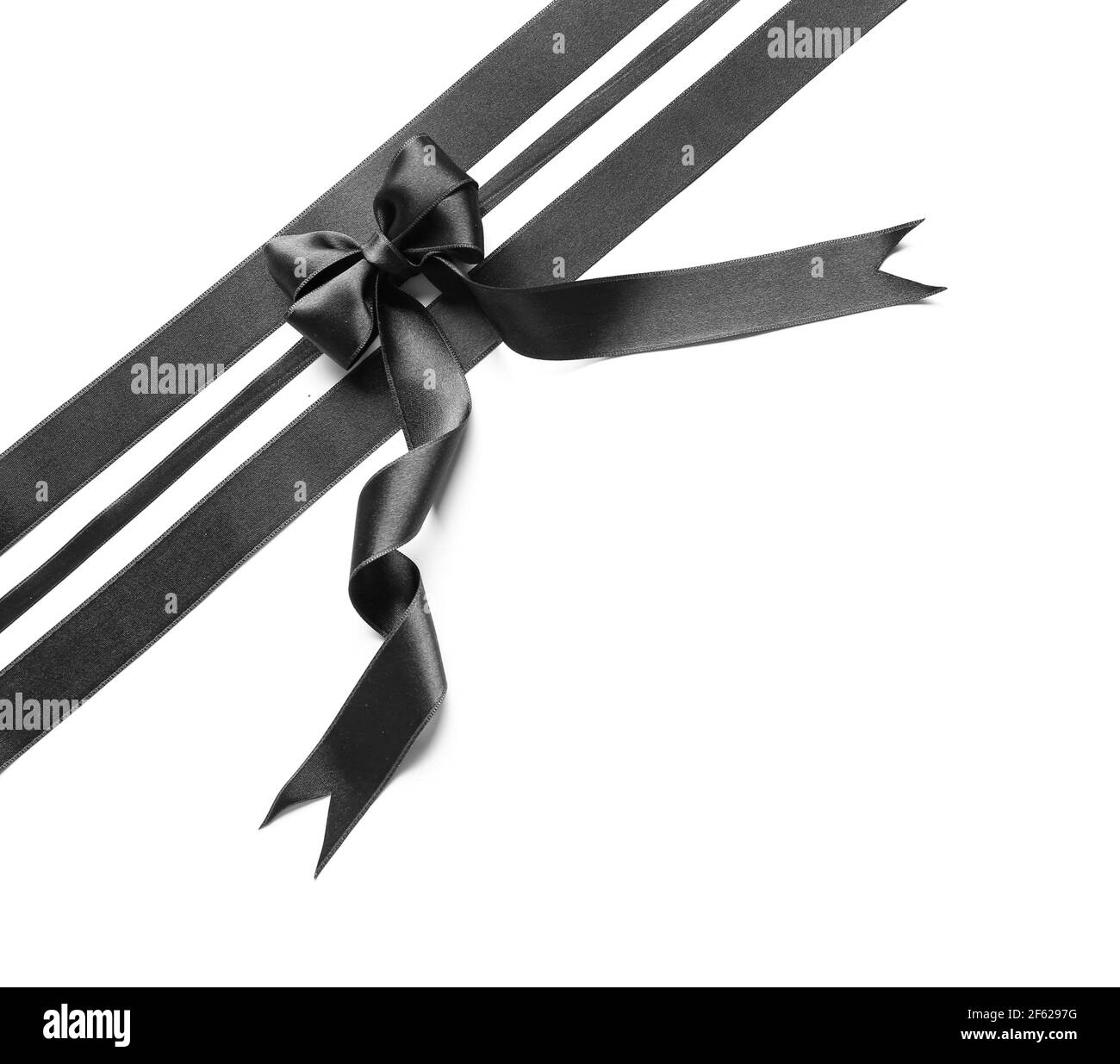 Black ribbons and bow on white background Stock Photo Alamy