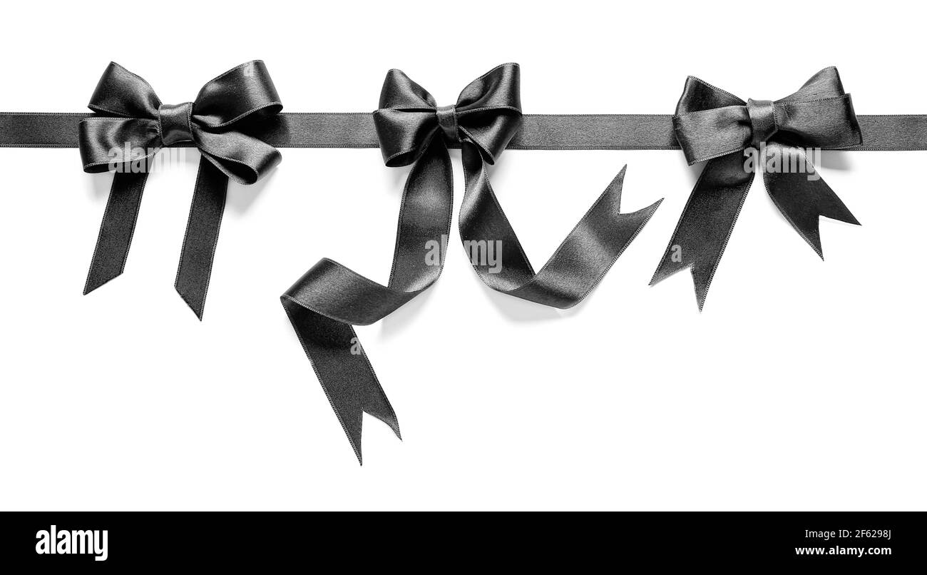 Black ribbons and bows on white background Stock Photo Alamy
