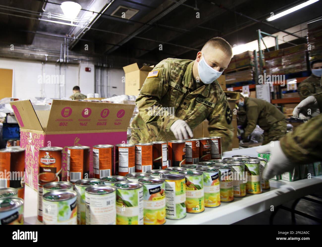 National Guard Supporting Food Bank, Covid-19 Pandemic Stock Photo