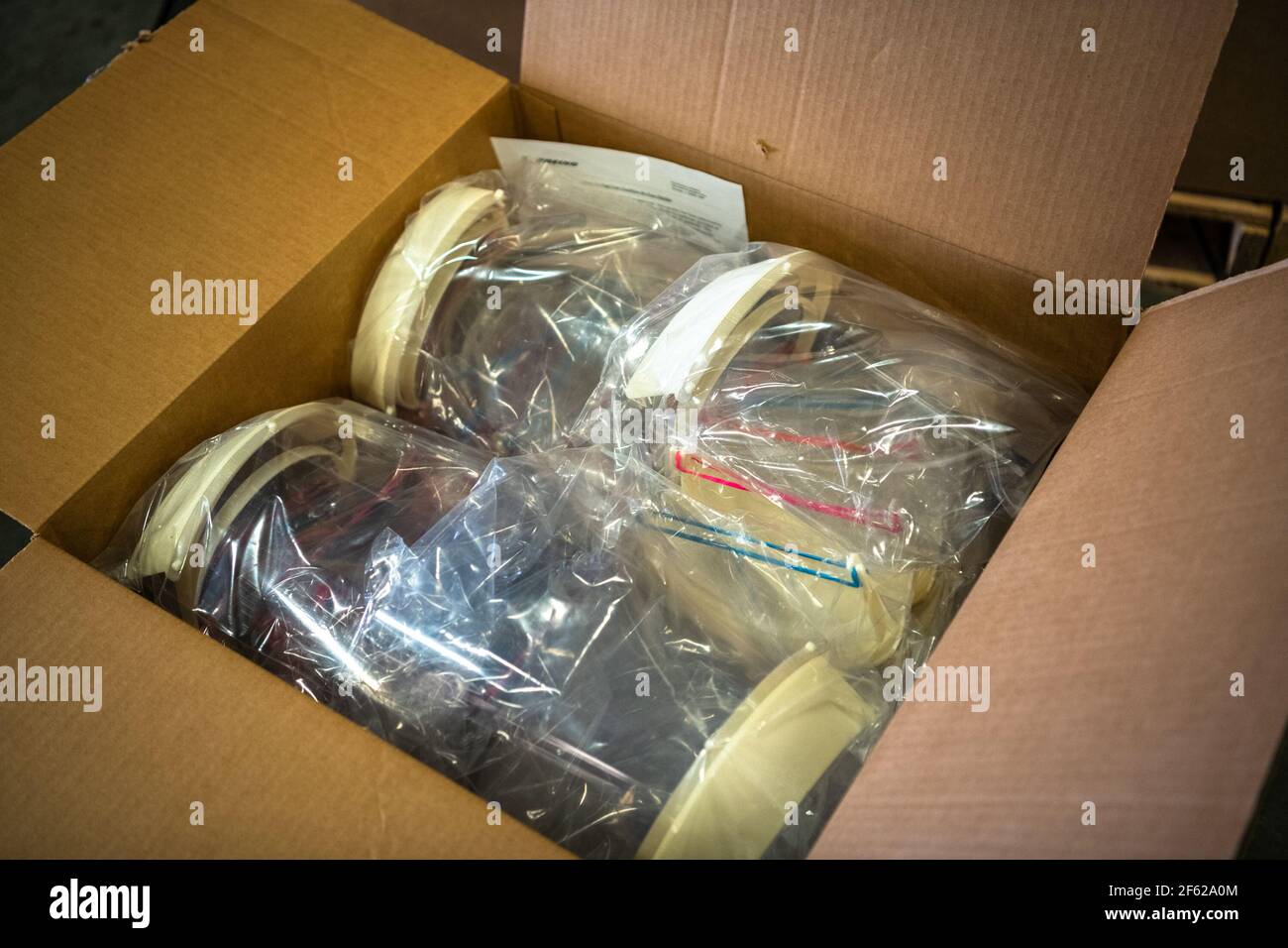 3D-Printed Face Shields Shipment Stock Photo