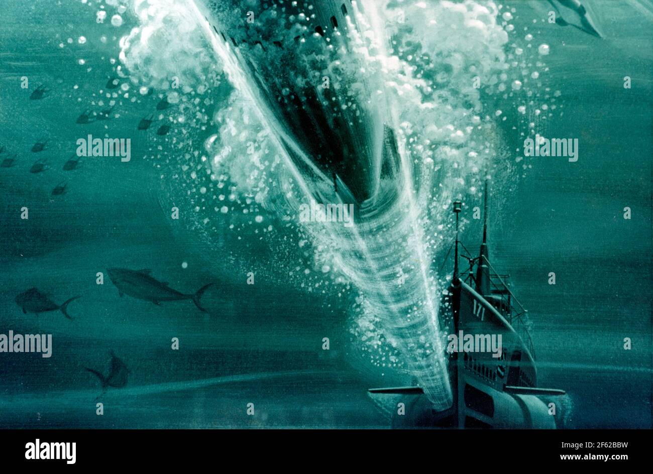 WWII, USS Cuttlefish Firing Torpedo, 1942 Stock Photo
