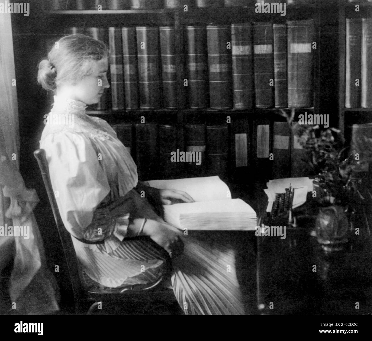 Helen Keller Reading Braille, 1907 Stock Photo