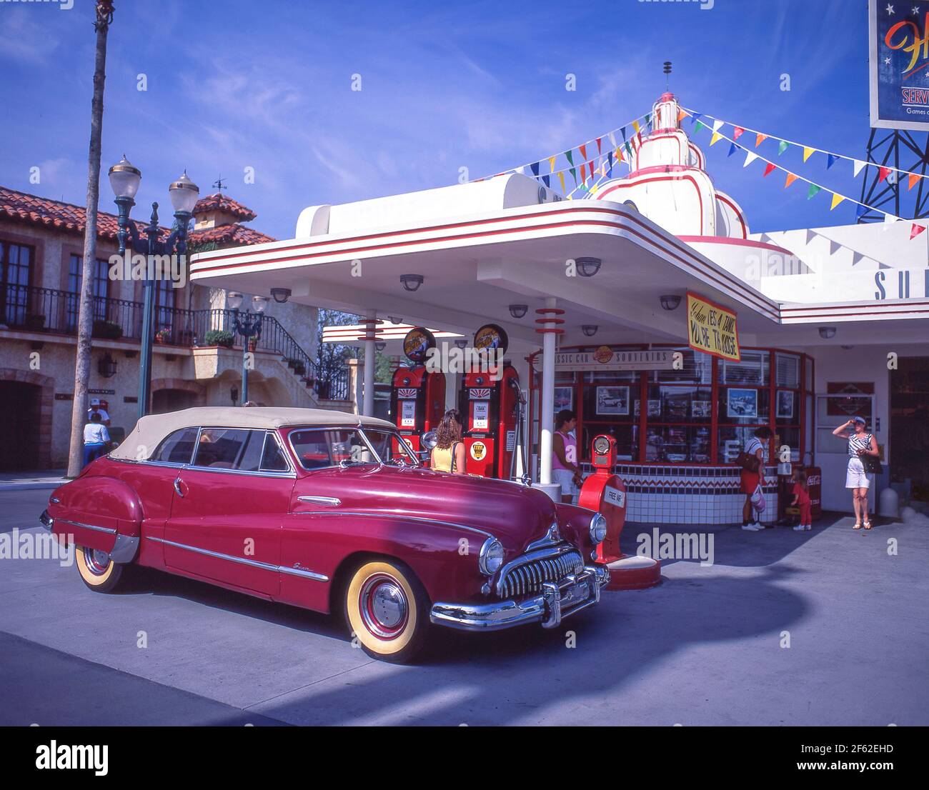 Vintage gas station, MGM Studios, Walt Disney World, Orlando, Florida, United States of America Stock Photo