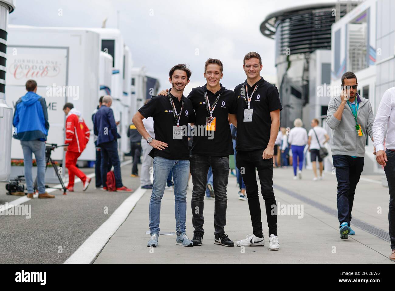 PALMER Will (gbr) Renault FR 2.0L team R-ace gp ambiance portrait, FENESTRAZ Sacha (fra) Renault FR 2.0L team Josef Kaufmann racing ambiance portrait, AUBRY Gabriel (fra) Renault FR 2.0L team Tech 1 racing ambiance portrait, during the 2017 Formula One World Championship, Grand Prix of Hungary from July 28 to 30, Hungaroring, Budapest - Photo Frederic Le Floc'h / DPPI Stock Photo