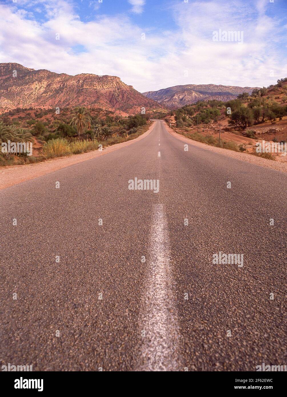 Road through Anti-Atlas Mountains, Atlas Mountains, Sous-Massa Region, Kingdom of Morocco Stock Photo