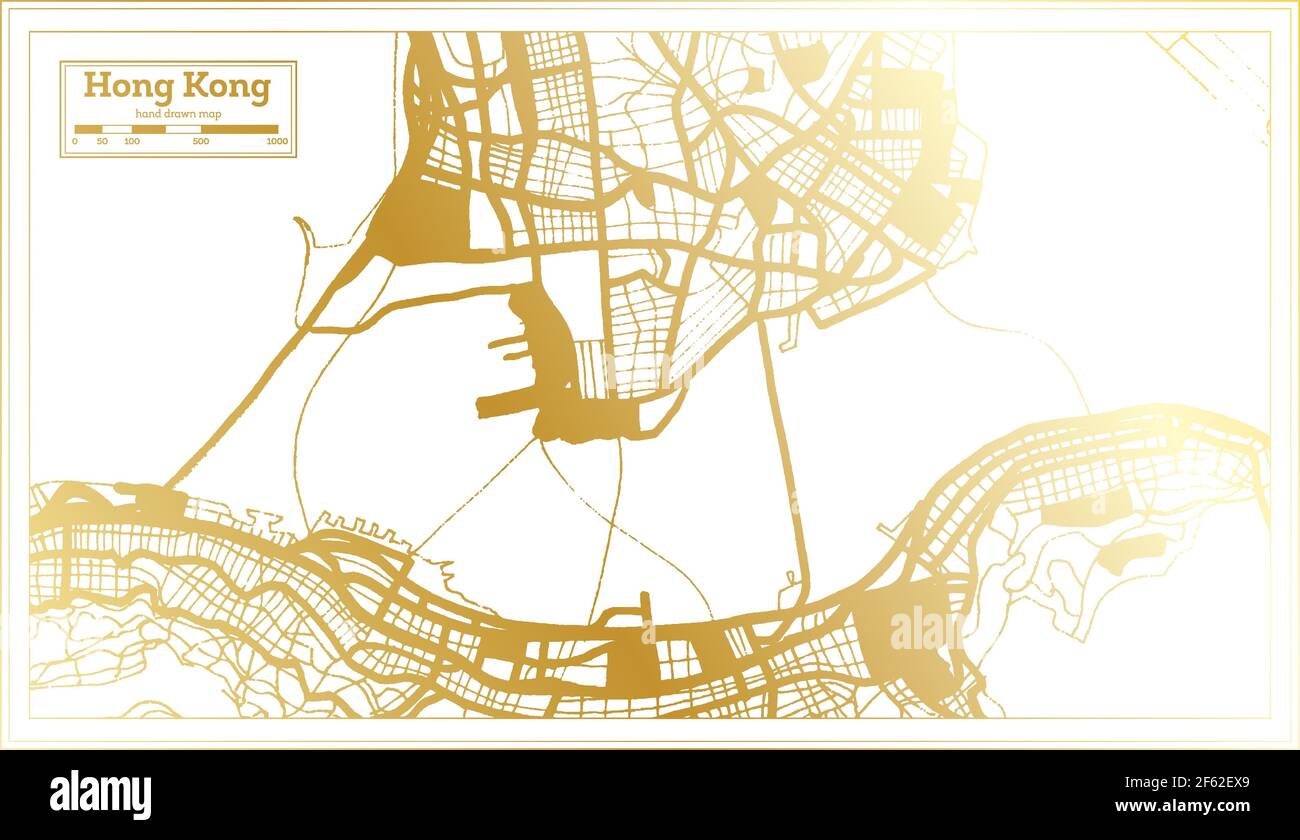 Hong Kong China City Map in Retro Style in Golden Color. Outline Map. Vector Illustration. Stock Vector