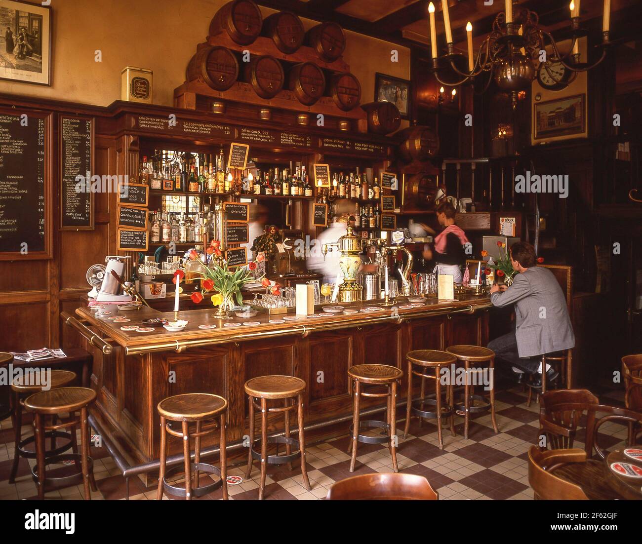 Interior of a Brown Cafe (Bruine Kroeg), Amsterdam, Noord-Holland, Kingdom of the Netherlands Stock Photo