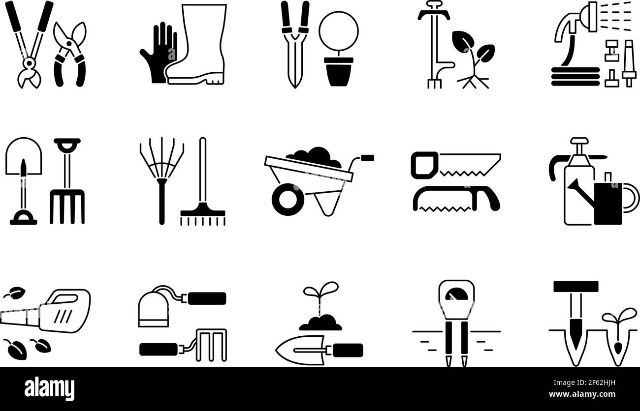 Gardening tools black linear icons set Stock Vector Image & Art - Alamy