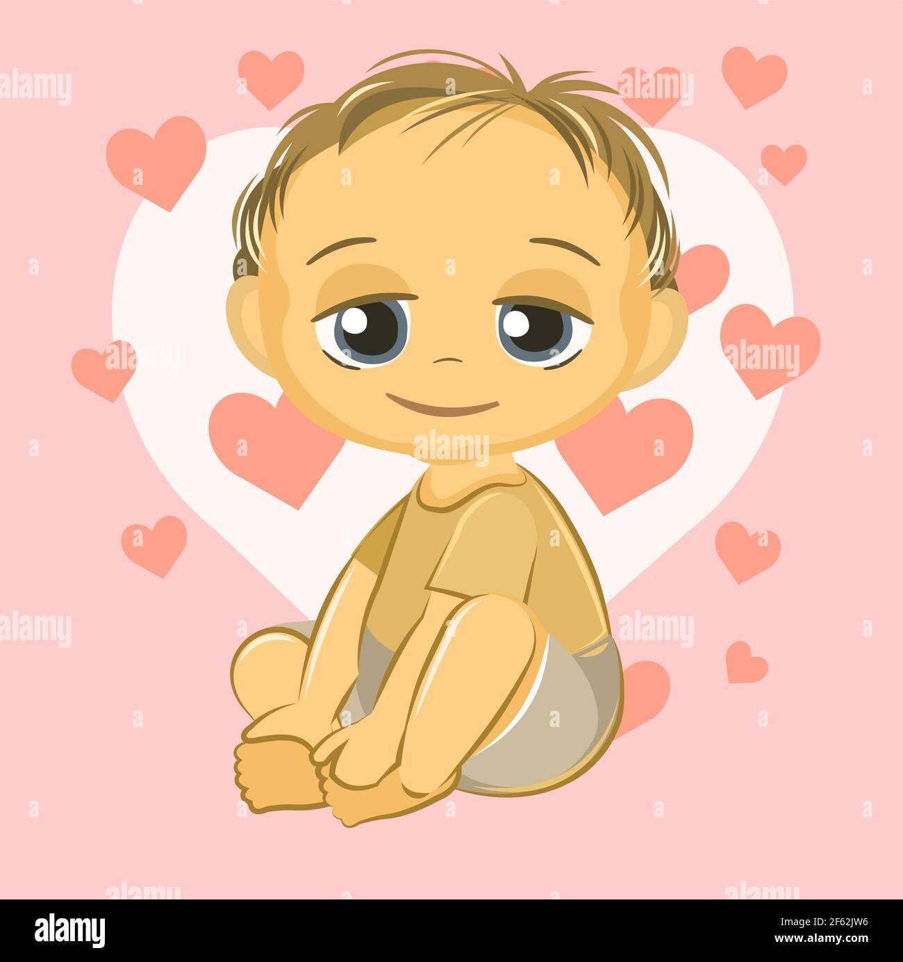 Little child. Boy. Sits playing indulges. Cheerful kind funny. Cartoons