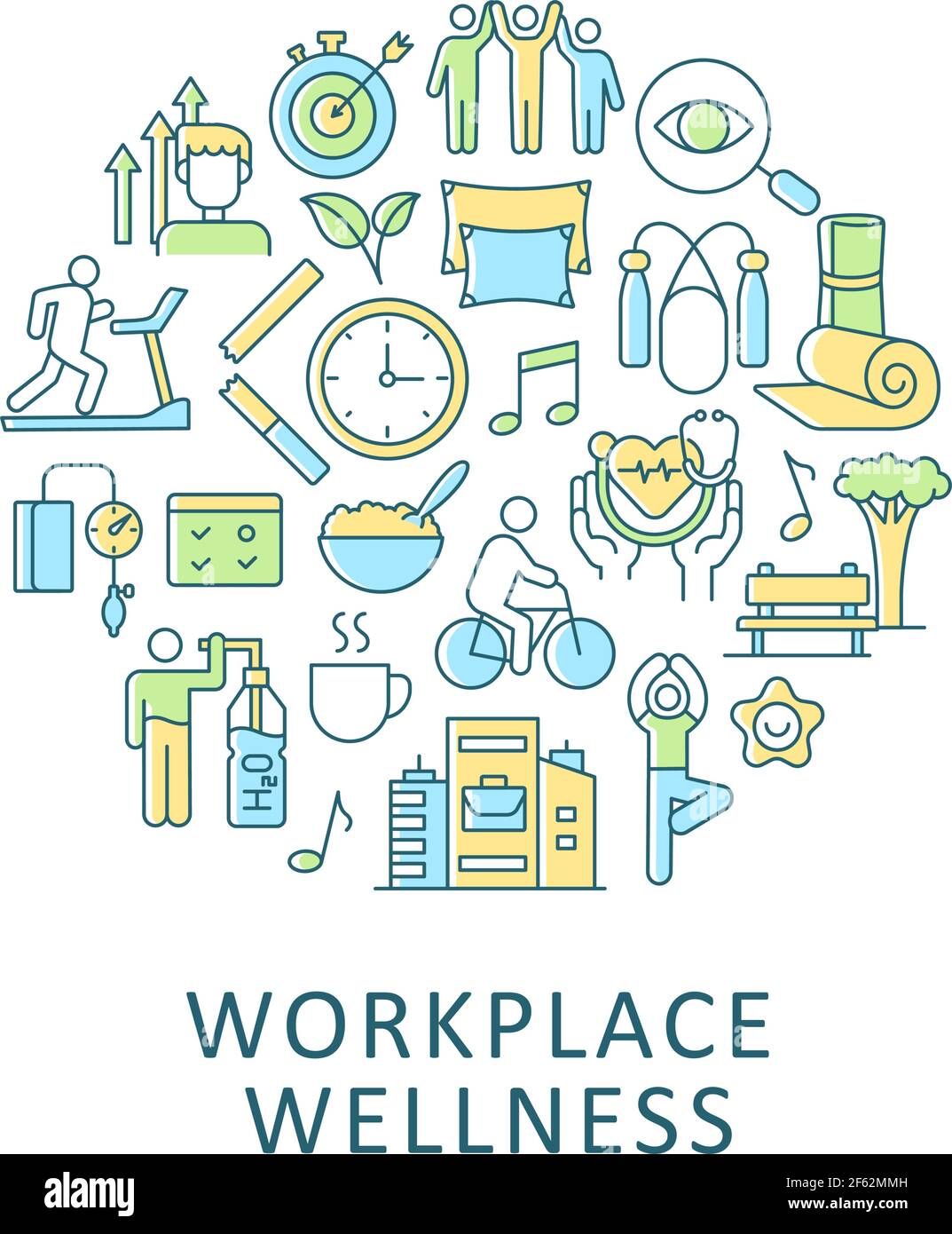 Workplace wellness abstract color concept layout with headline Stock Vector