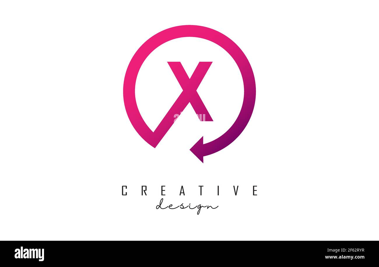 Pink X letter logo design with circle frame and arrow. Creative vector ...