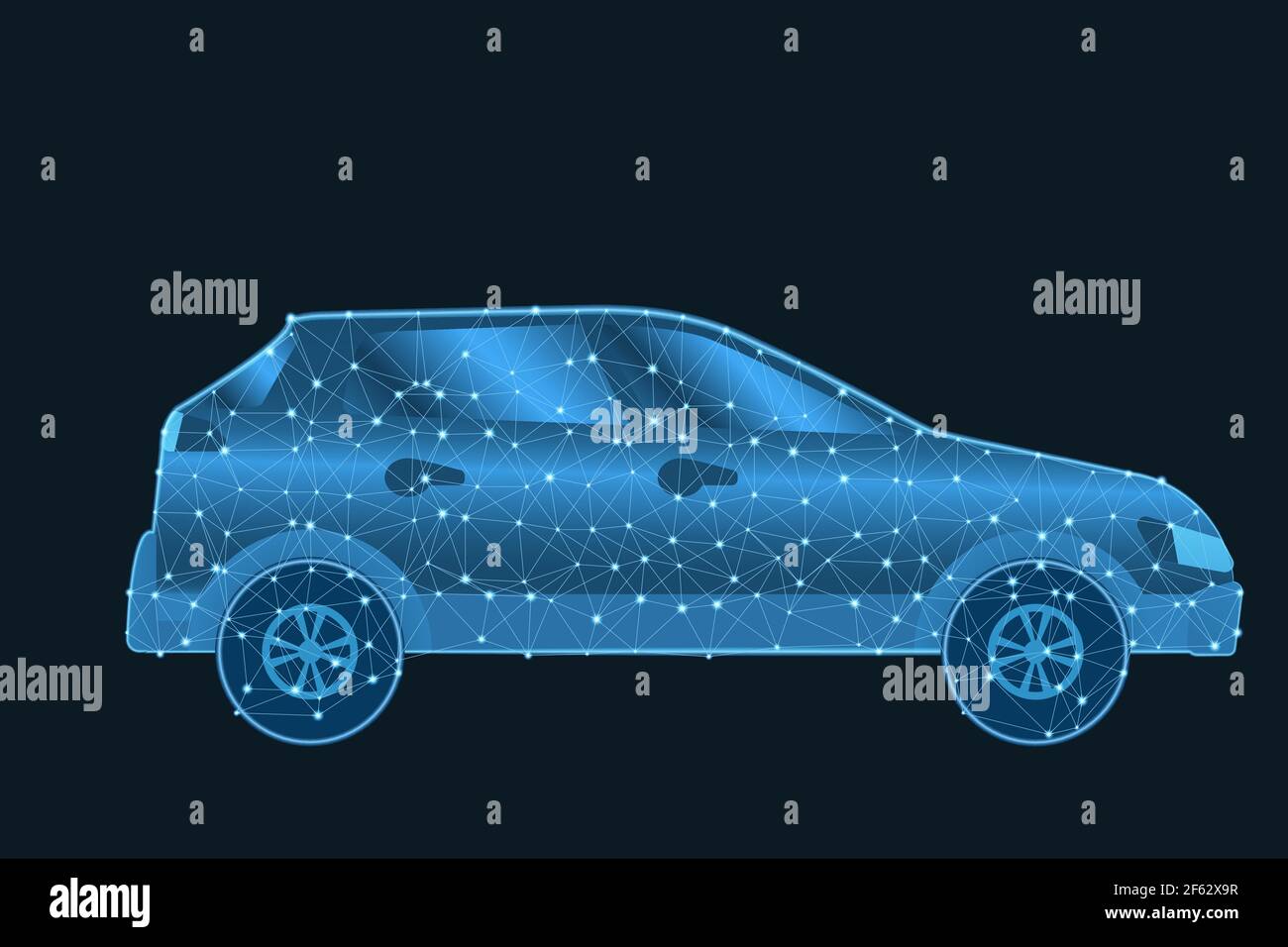 Car low poly wireframe with glowing dots and lines Stock Vector