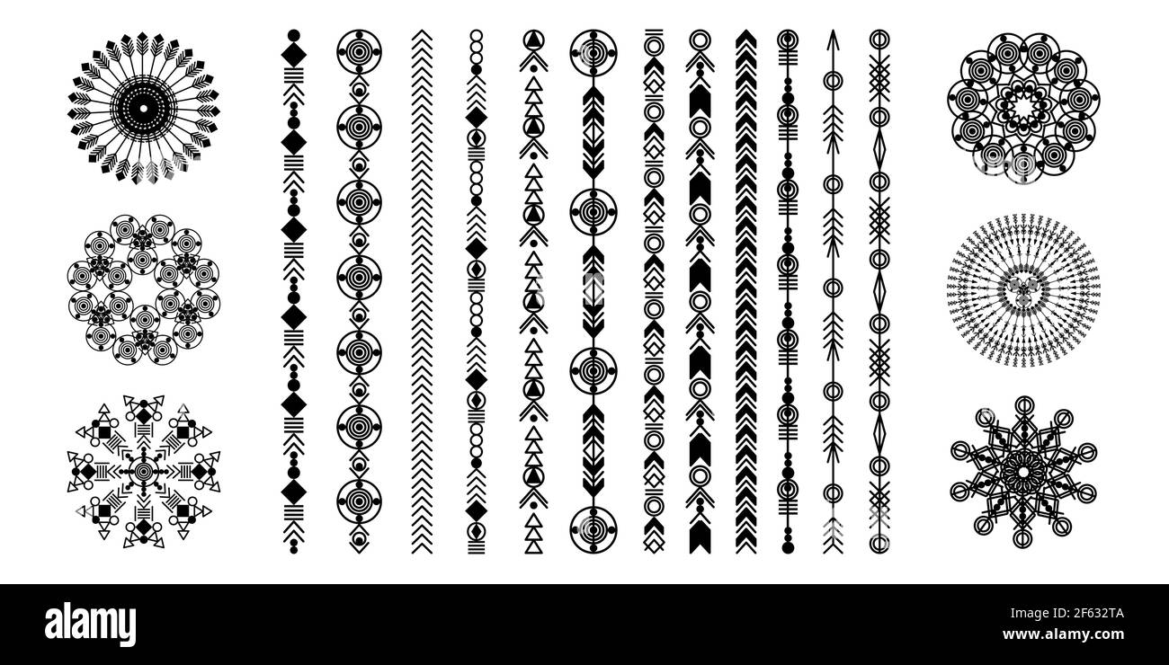 Ethnic hand drawn vector line border set. Boho fashion style pattern.  Vector design elements Stock Vector Image & Art - Alamy