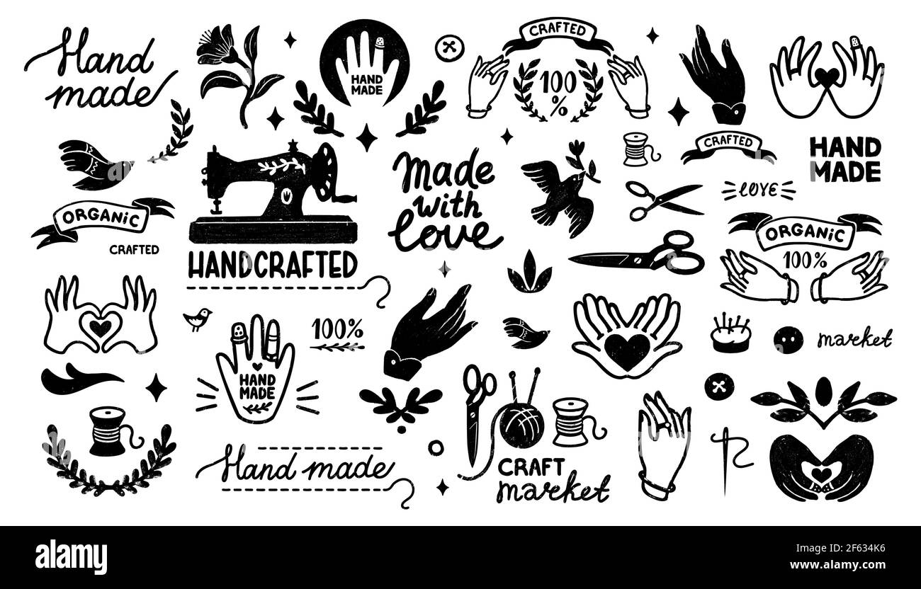 Handmade vector icons set - vintage elements in stamp style and home made  letterings. Vintage vector illustration for banner and label design Stock  Vector Image & Art - Alamy