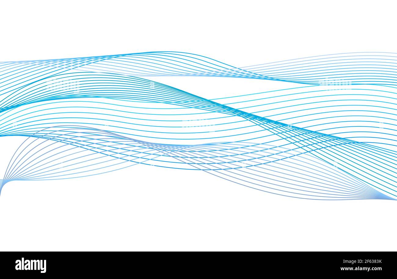 Abstract wave from curved lines of blue color on white background ...