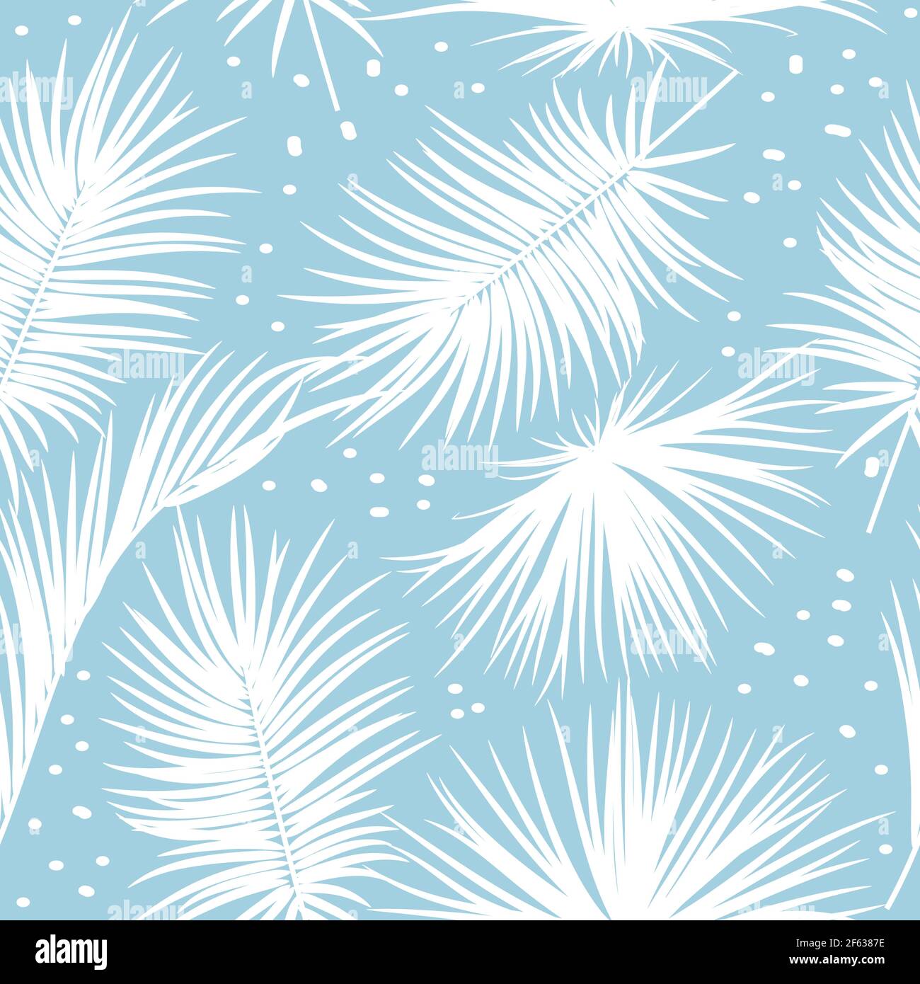 Blue seamless pattern with tropical leaves of palm tree. Botany vector