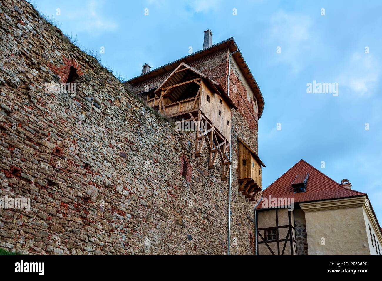 Medieval Bauska Castle courtyard with lookout tower Stock Photo