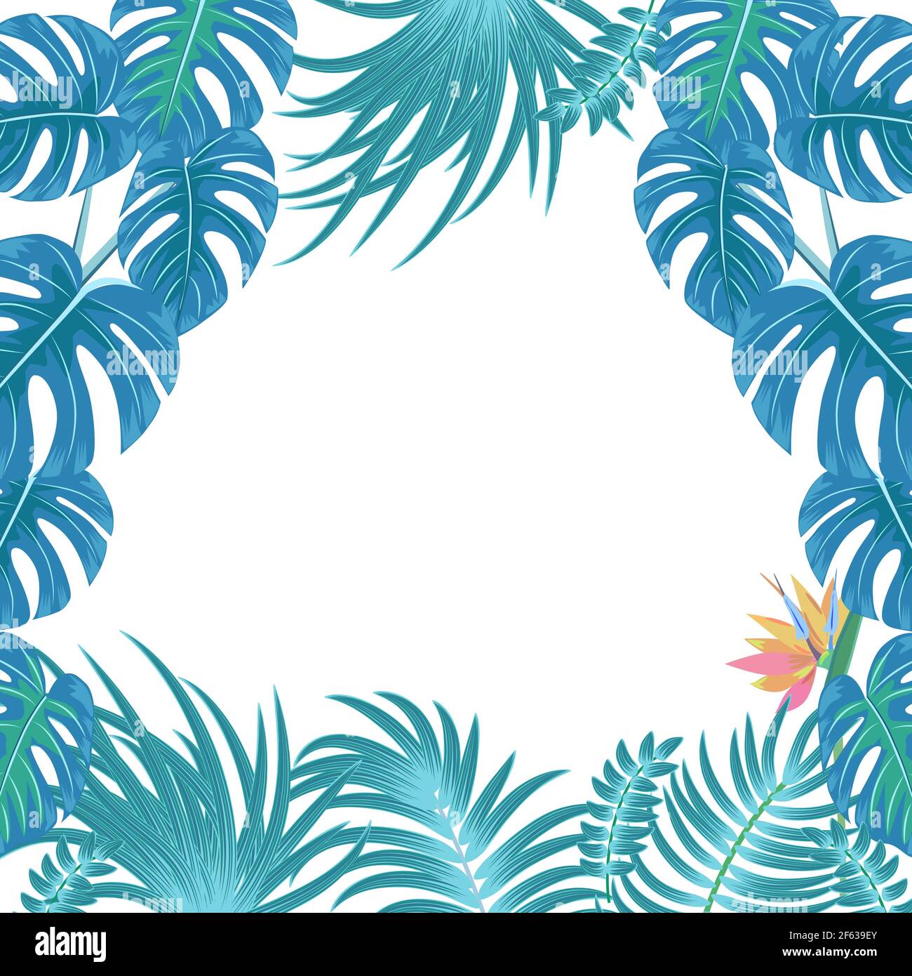 Vector tropical jungle background with palm trees and leaves Stock ...