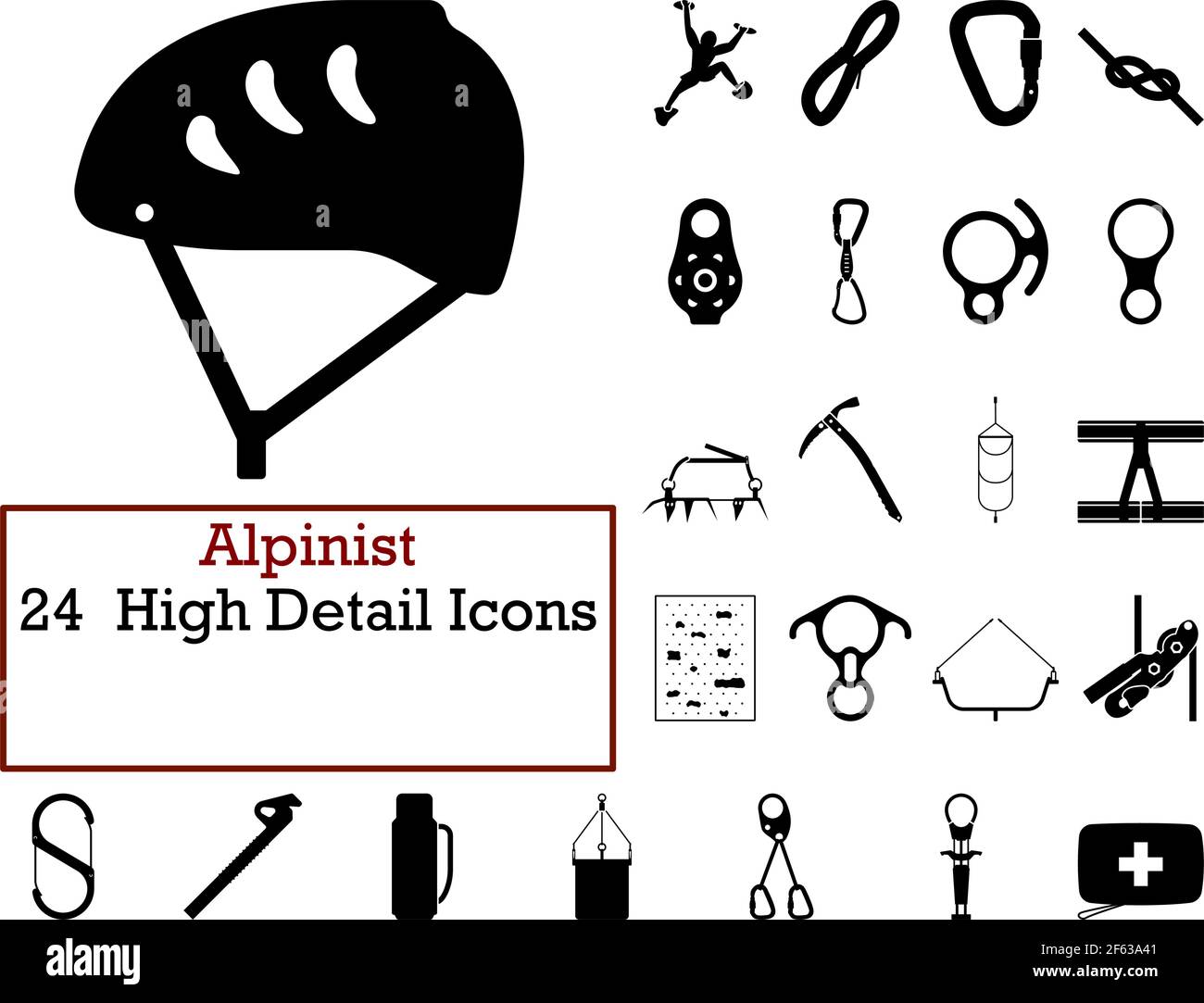 Alpinist Icon Set. Cute and Smooth Glyph Design. Fully editable vector illustration. Text expanded. Stock Vector