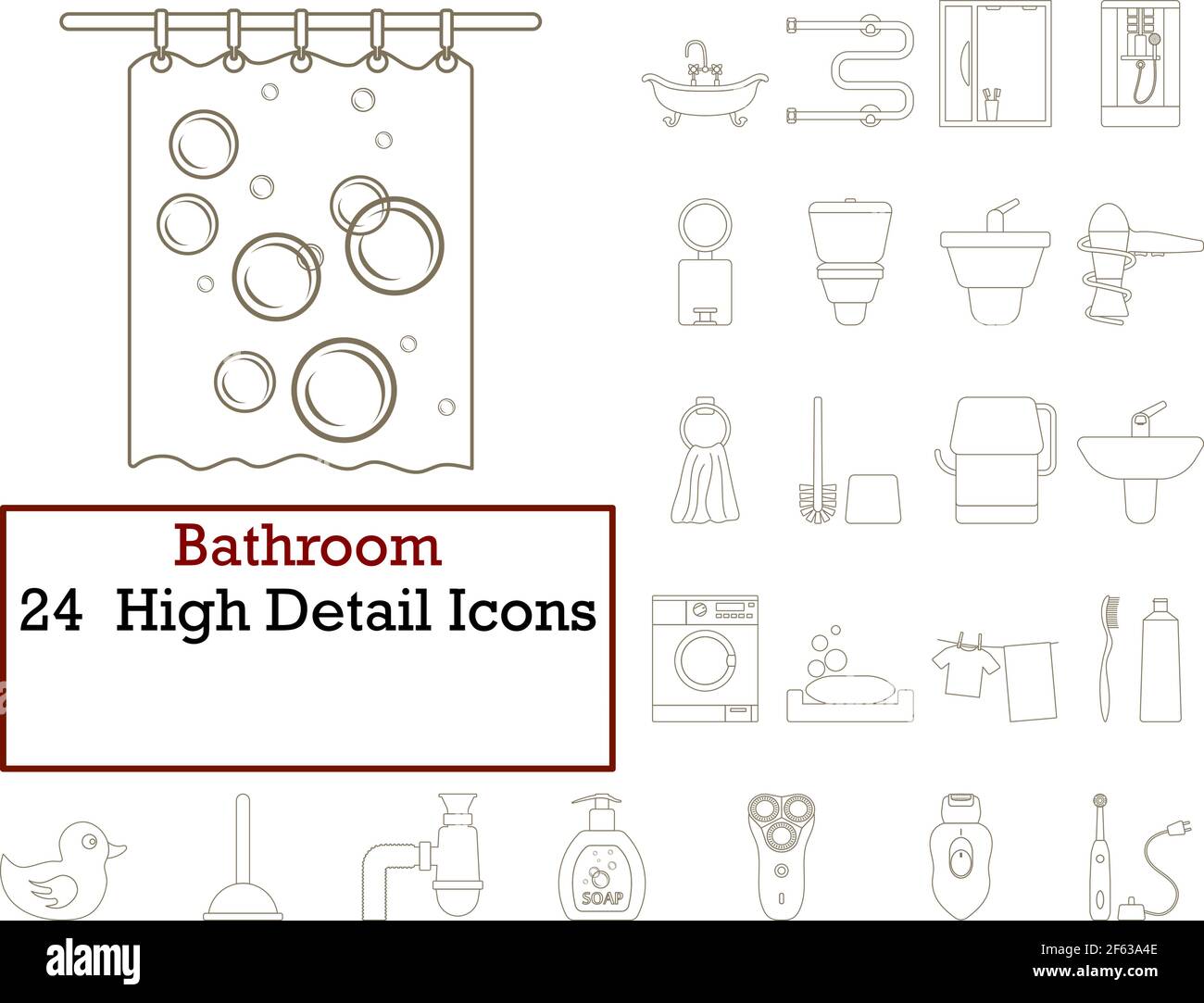 Bathroom Icon Set. Thin Editable Stroke Line Without Filling Design ...