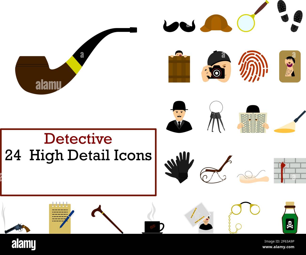Detective Icon Set. Flat Design. Fully editable vector illustration