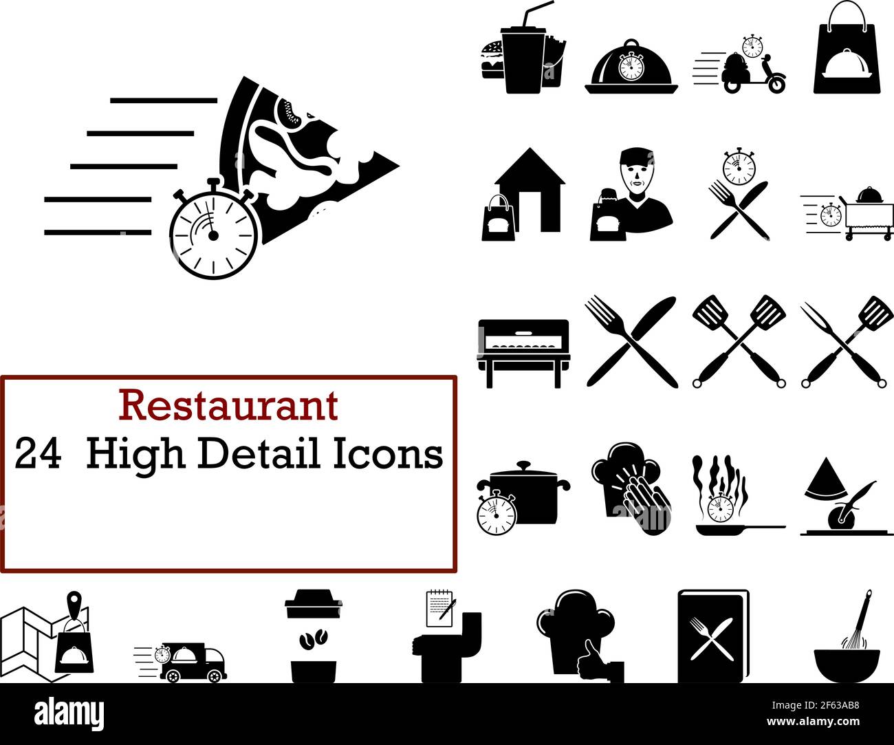 Restaurant Icon Set. Cute and Smooth Glyph Design. Fully editable vector illustration. Text expanded. Stock Vector