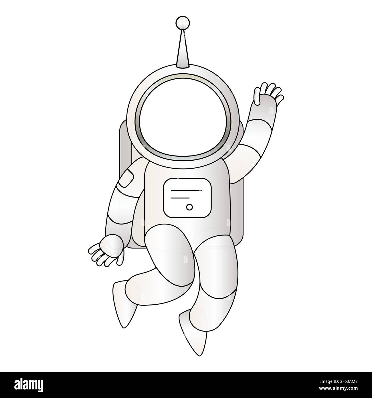 White space suit template. Spacesuit with a big helmet for an avatar or a face portrait . Astronaut clothing. Vector illustration isolated. Stock Vector