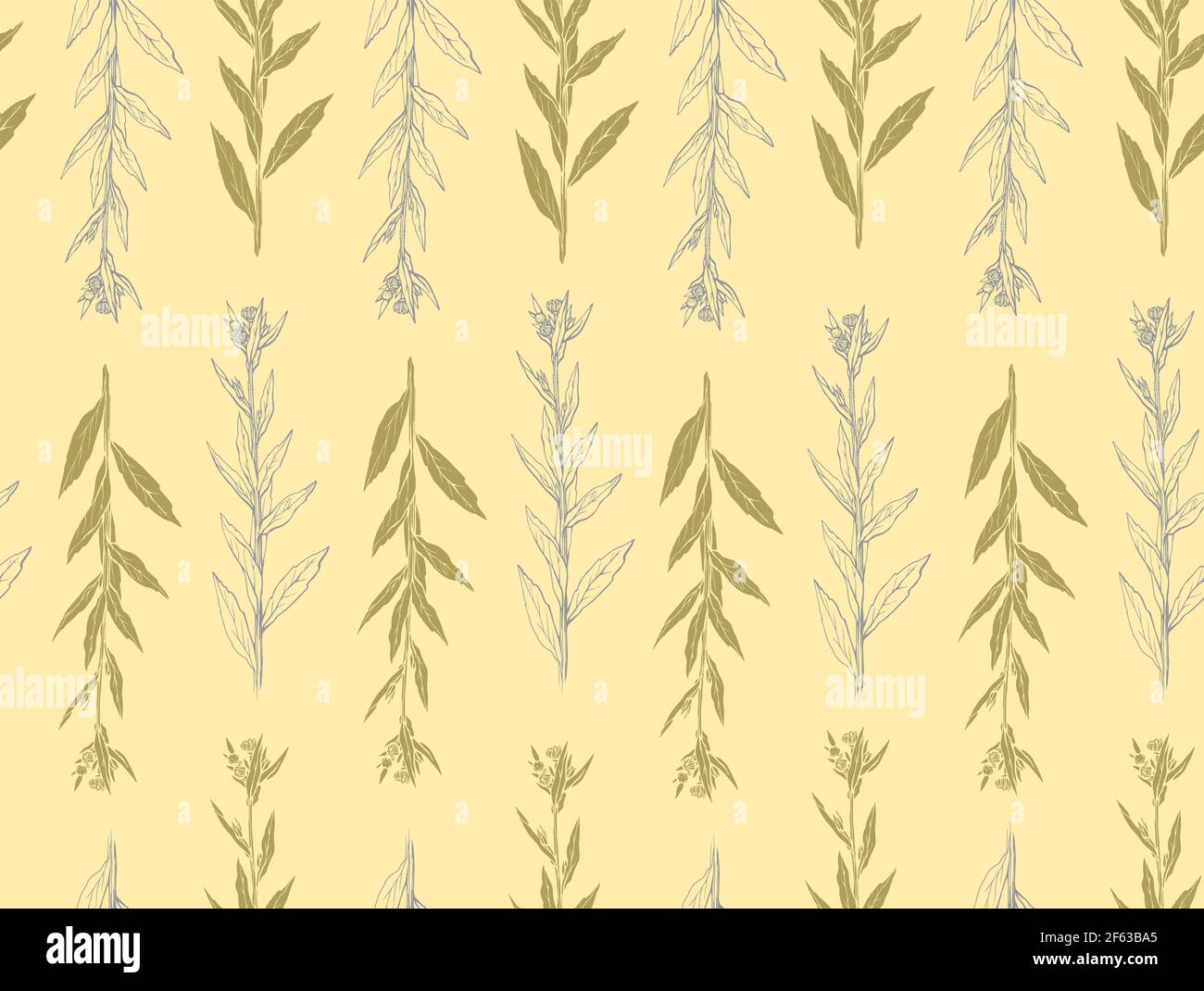 Seamless pattern with hand drawn wild flower with leaves. Vector ...