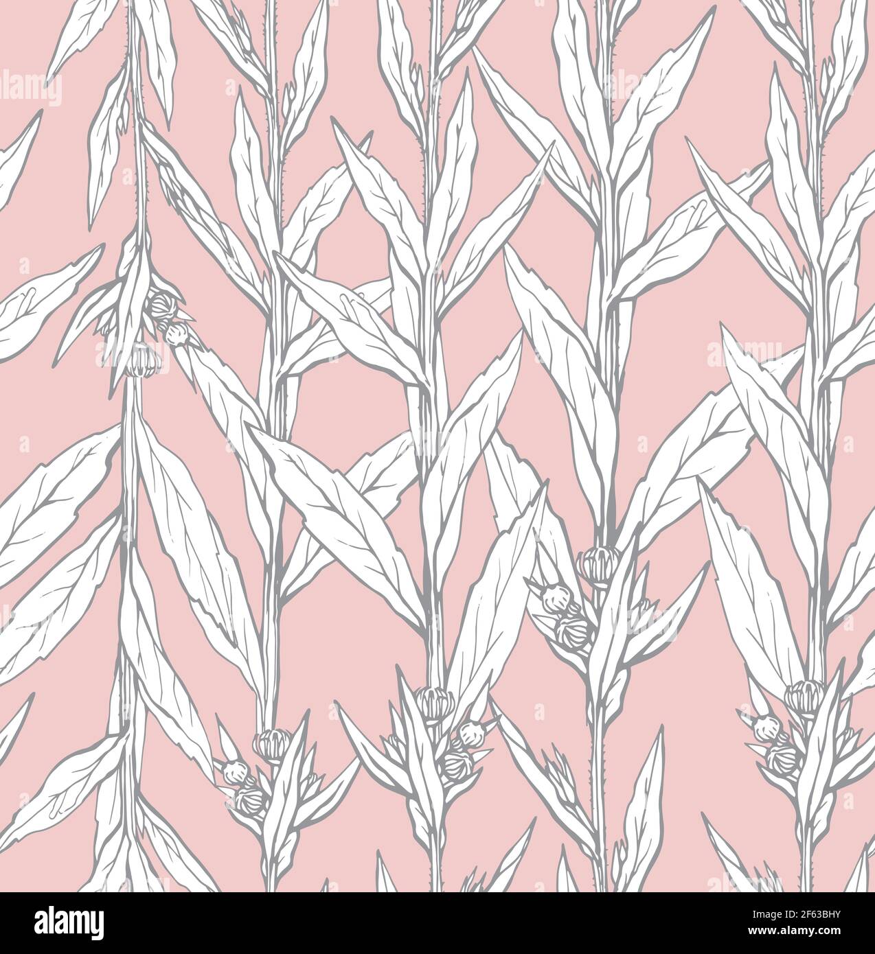 Seamless pattern with hand drawn wild flower with leaves. Vector ...