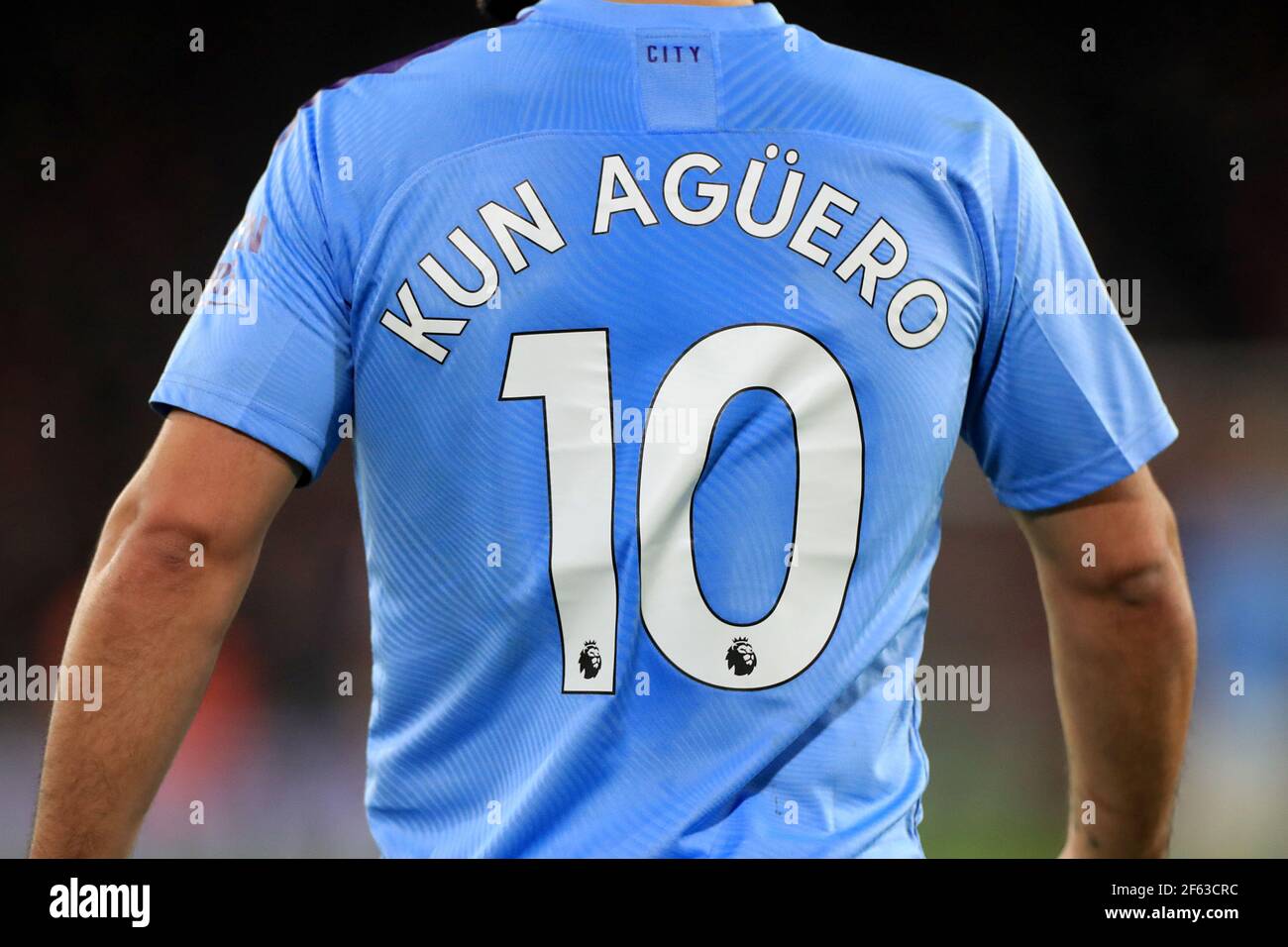 File photo dated 21-01-2020 of the back of the shirt of Manchester City's Sergio Aguero the Premier League match at Bramall Lane, Sheffield. Issue date: Monday March 29, 2021 Stock Photo - Alamy