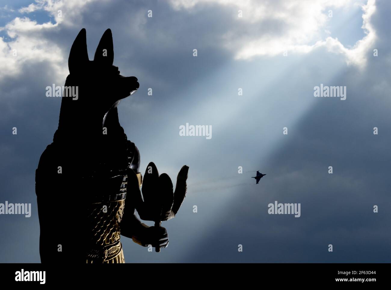 Statue of Mythology Jackal Anubis Sky and Clouds Stock Image