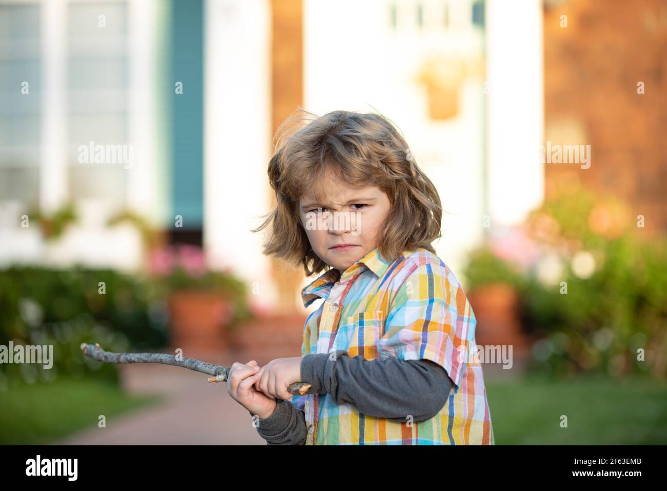 Kids conflict. Child aggression. Negative emotion concept. Angry bully