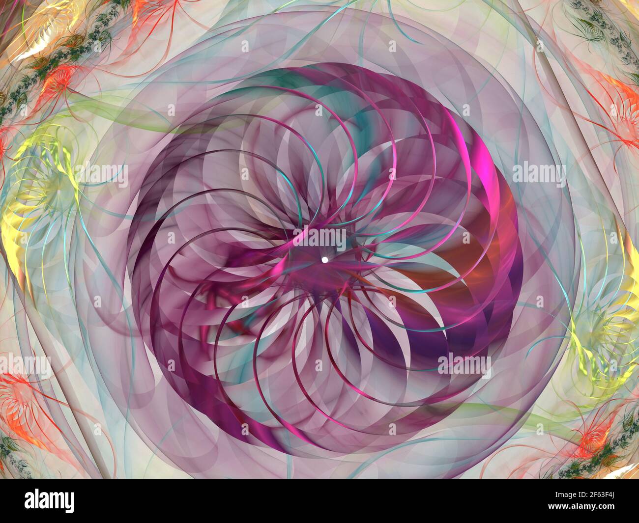Abstract fractal Spiral structure consisting of luminous spheres, bubbles and swirls. Elegance background composition - raster fractal 3D spheres grap Stock Photo