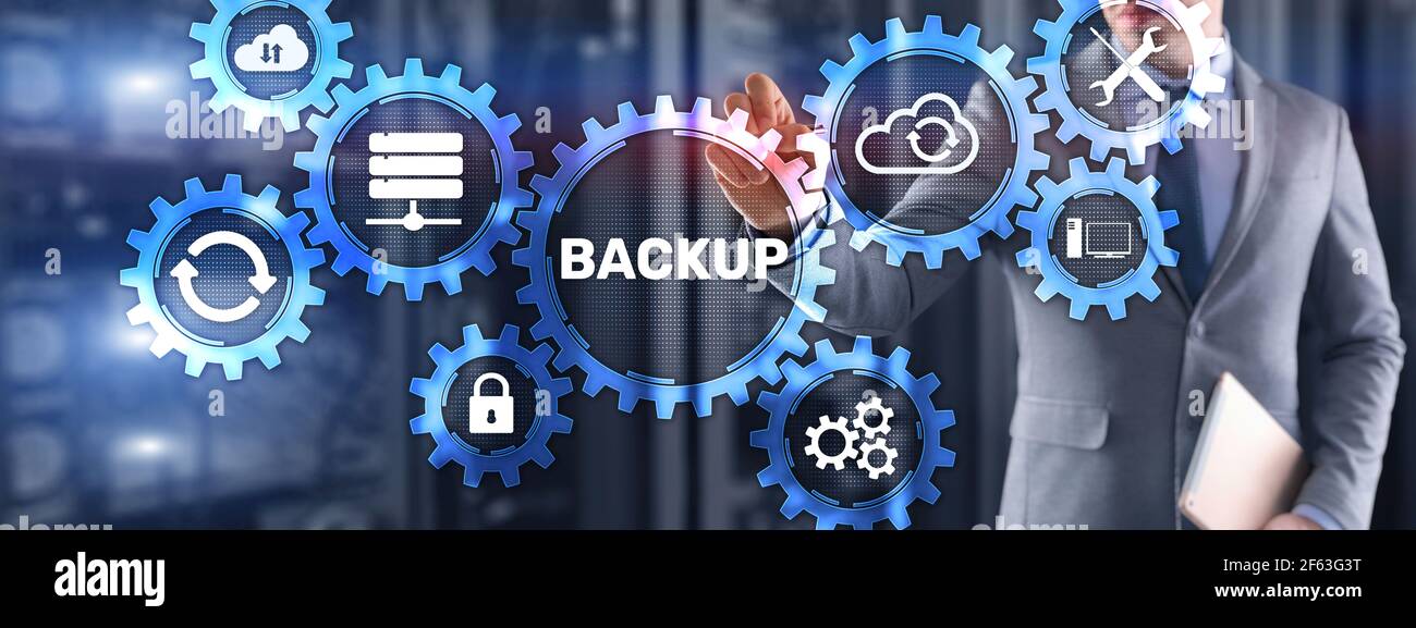 Backup Data recovery Cybersecurity. Mixed media technology concept. Stock Photo