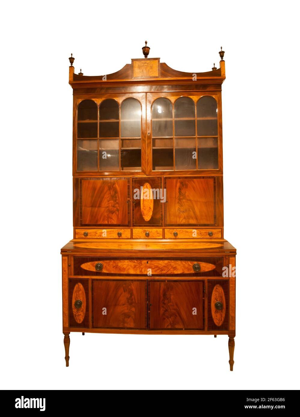 Antique mahogany cupboard in colonial style, handmade. Stock Photo