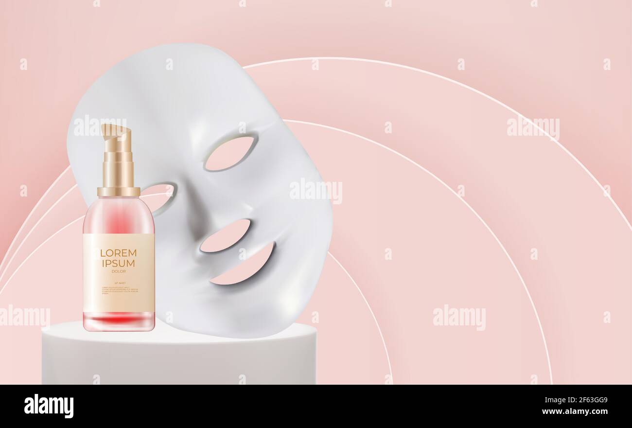 Led cosmetic face mask and cream bottle. Anti aging gadget for home