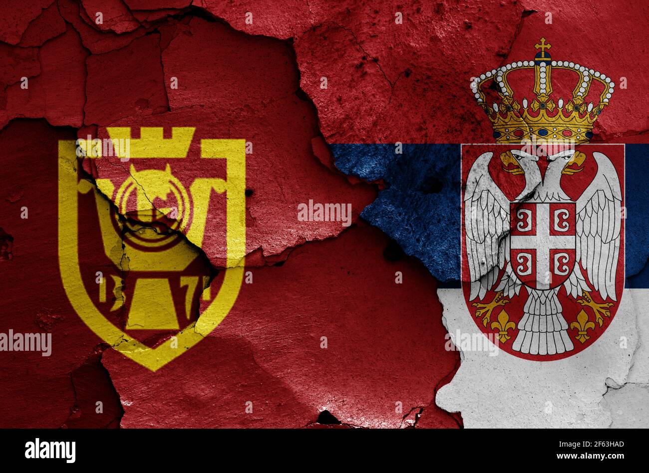 flags of Krusevac and Serbia painted on cracked wall Stock Photo Alamy