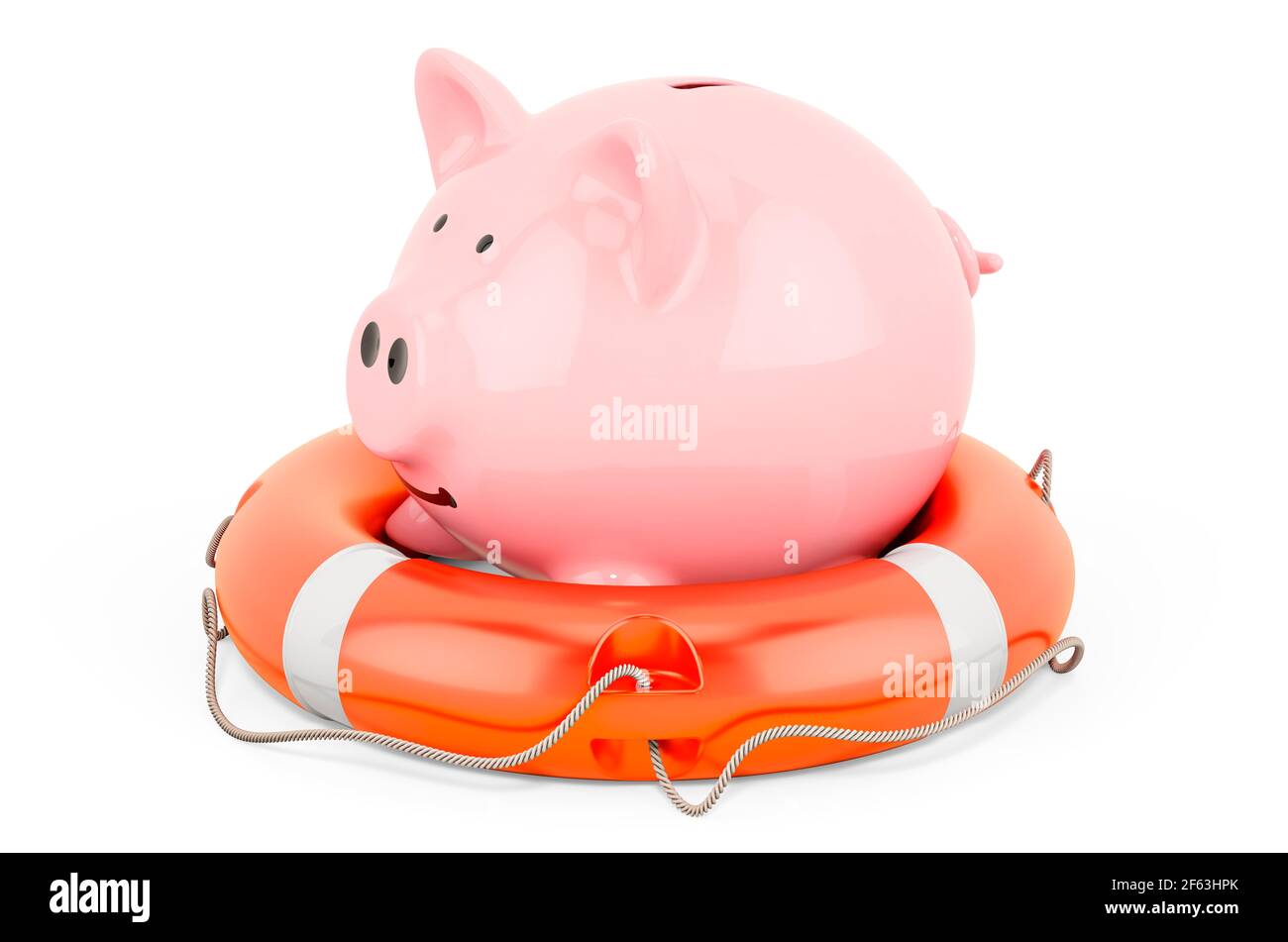 Piggy bank with lifebuoy, 3D rendering isolated on white background ...