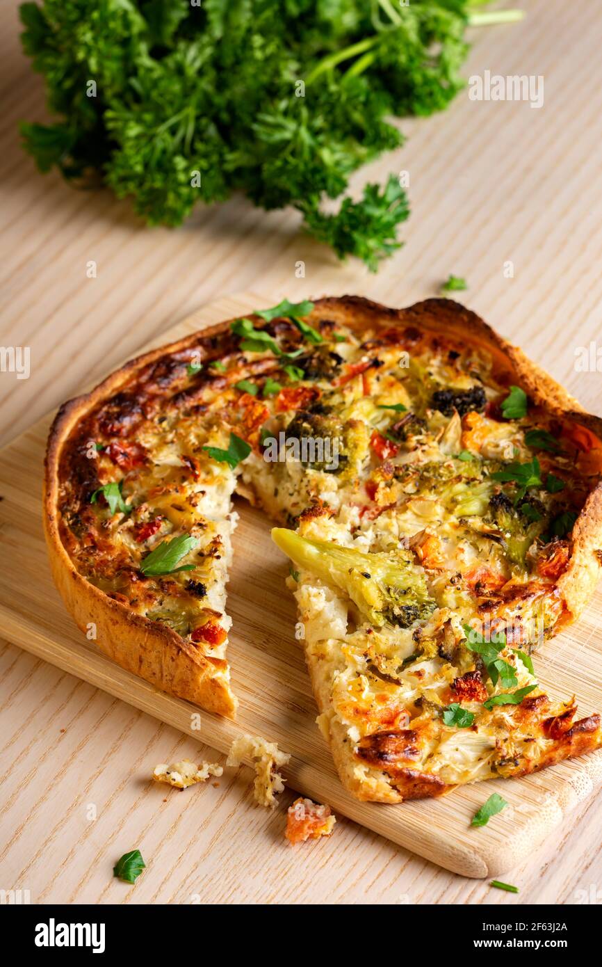 Homemade quiche with vegetables - traditional French tart Stock Photo