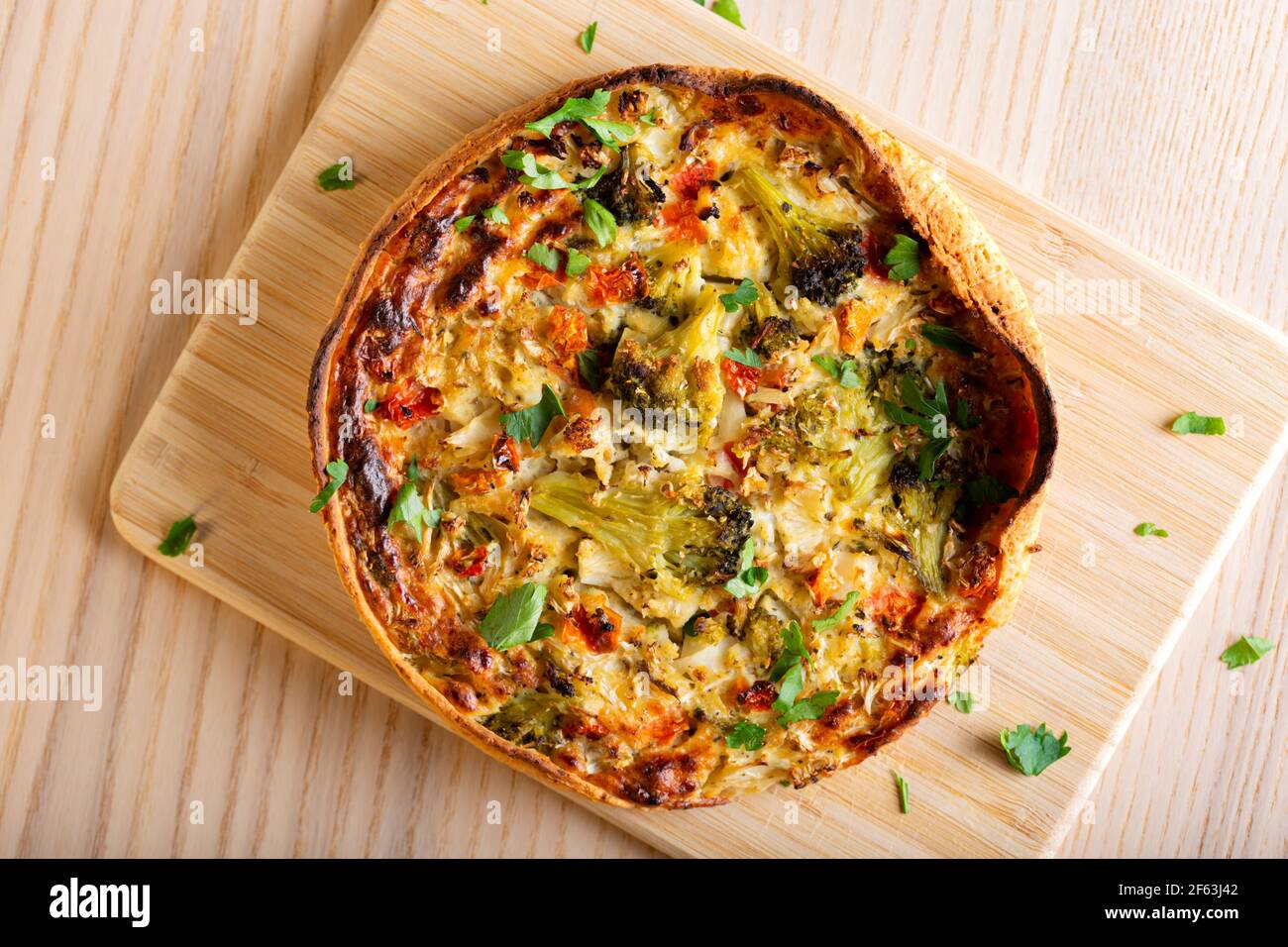 Homemade quiche with vegetables - top view Stock Photo