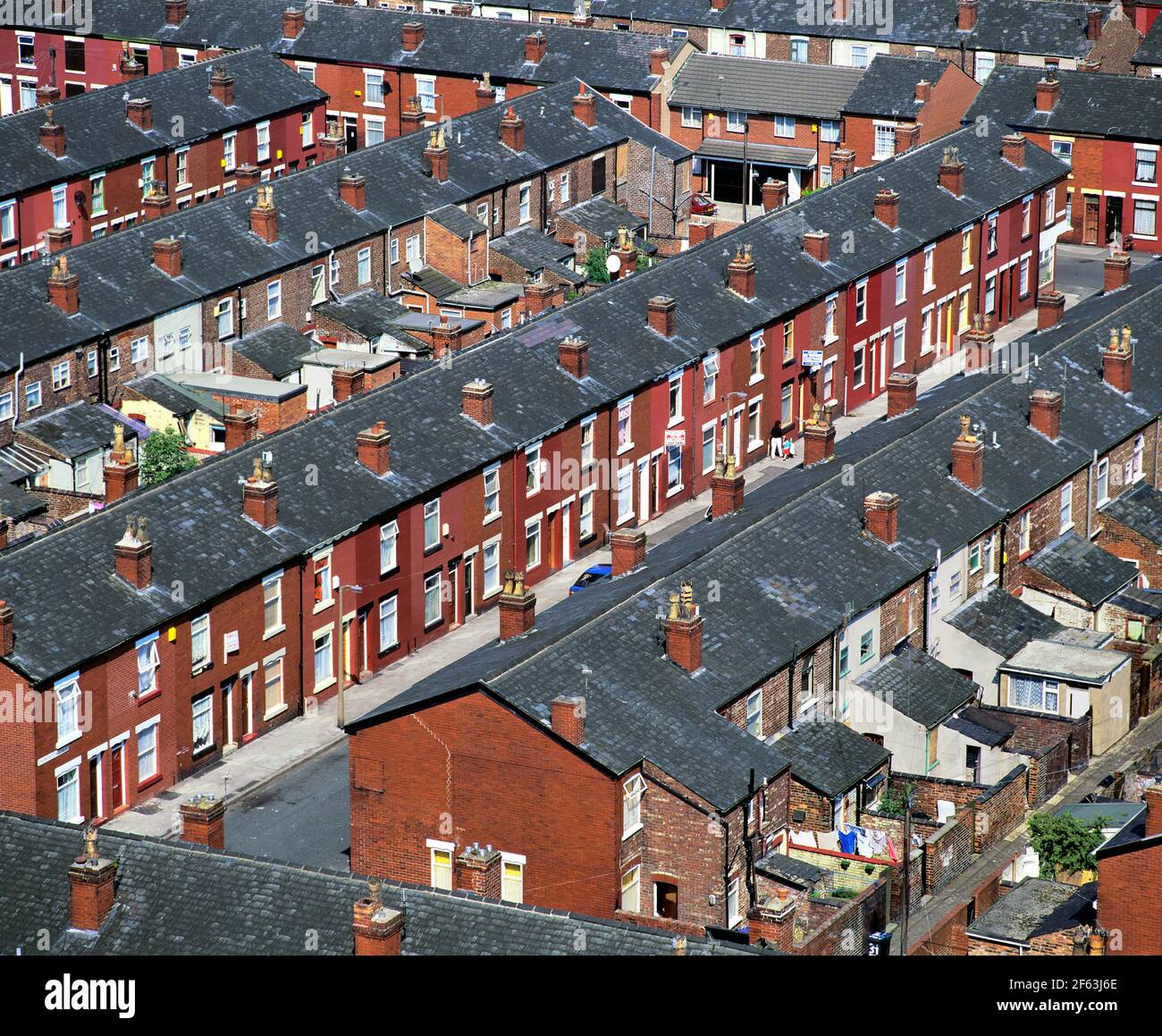 Terraced housing in Sherrington Street, Longsight, Manchester, photographed in 2003. Stock Photo