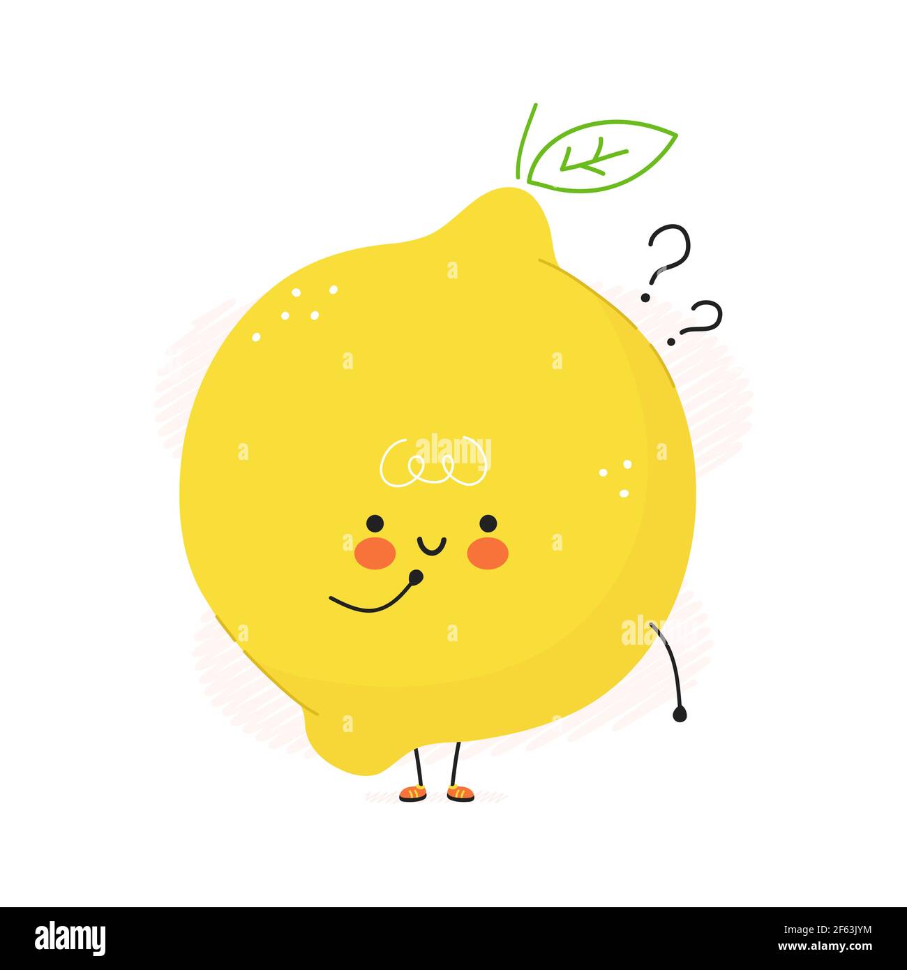 Cute funny Lemon fruit with question marks. Vector hand drawn cartoon ...